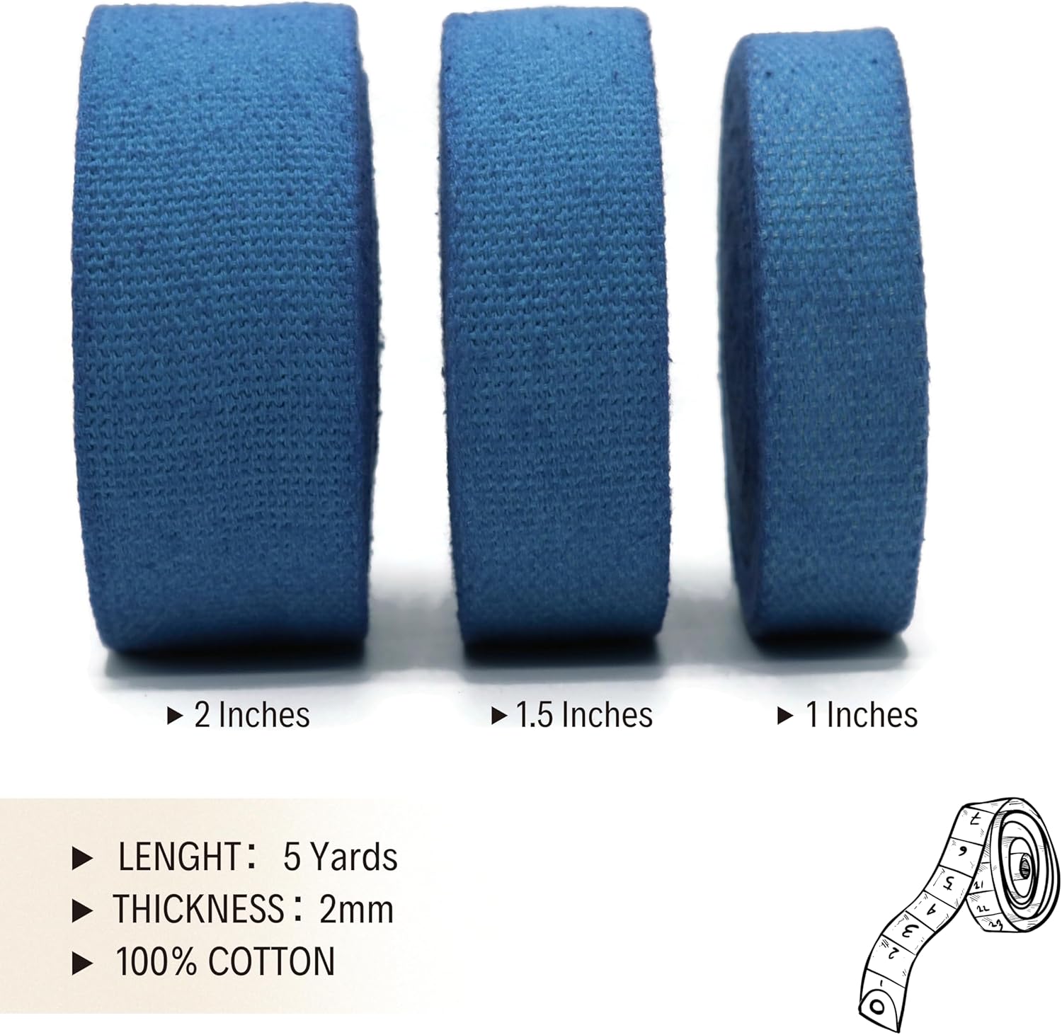 Cotton Webbing 2" & 1.5'' & 1" - 5 Yards - 50+ Colors -%100 Natural Cotton - Turkish Woven - Heavy 1 Inch 1.5 Inch 2 Inch Canvas Webbing for Sewing Straps Bags Climbing Indoors Craft DIY 11385…