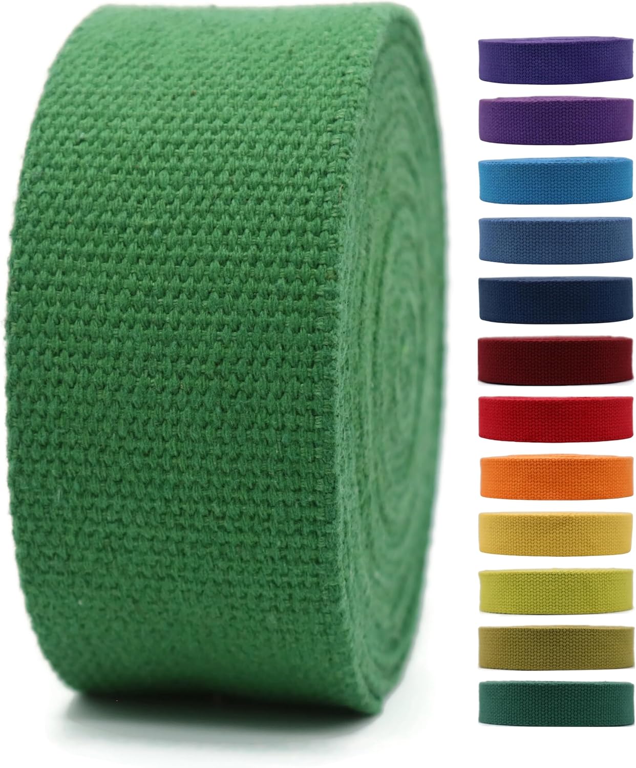 Cotton Webbing 2" & 1.5'' & 1" - 5 Yards - 50+ Colors -%100 Natural Cotton - Turkish Woven - Heavy 1 Inch 1.5 Inch 2 Inch Green Canvas Webbing for Sewing Straps Bags Climbing Indoors Craft DIY 11335…