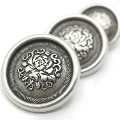 Silver Metal Shank Buttons - 12 Pcs - 3 Size Options - Floral Round Metal Shank Buttons for Men Women Blazer Coat Uniform Shirt Suit and Jacket Sewing Craft DIY N6902