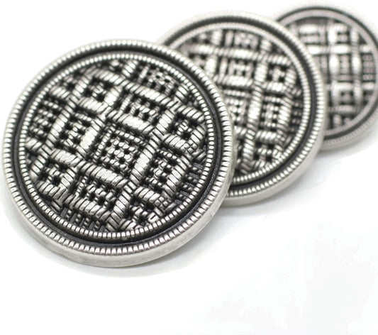 Antique Silver Metal Shank Buttons - 12 Pcs - 3 Size Options - Weave Round Metal Shank Buttons Vintage for Men Women Blazer Coat Uniform Shirt Suit and Jacket Sewing Craft DIY N11203