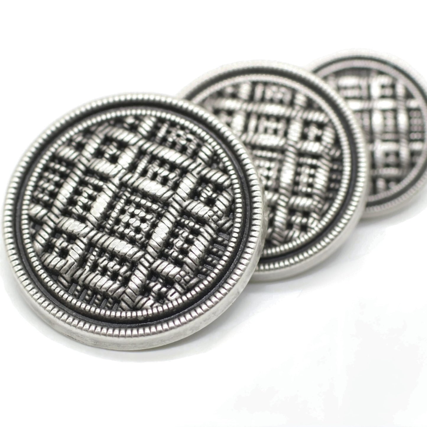 Silver Metal Shank Buttons - 12 Pcs - 3 Size Options - Luxury Weave Round Metal Shank Buttons for Men Women Blazer Coat Uniform Shirt Suit and Jacket Sewing Craft DIY N6701