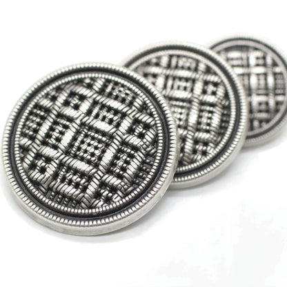 Silver Metal Shank Buttons - 12 Pcs - 3 Size Options - Luxury Weave Round Metal Shank Buttons for Men Women Blazer Coat Uniform Shirt Suit and Jacket Sewing Craft DIY N6701
