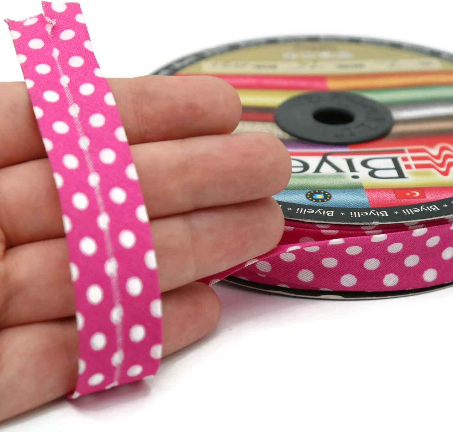 Cotton Fold Bias Binding Tape - 3/4 Inches (20mm) Wide - 27 Yards - Polka Dots Single Fold Cotton Fold Bias Binding Tape for Sewing Clothing DIY Fuchsia A21