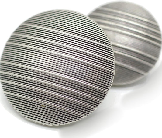 Antique Silver Metal Shank Buttons - 12 Pcs - 2 Size Options - Striped Round Metal Shank Buttons Vintage for Men Women Blazer Coat Uniform Shirt Suit and Jacket Sewing Craft DIY N13102