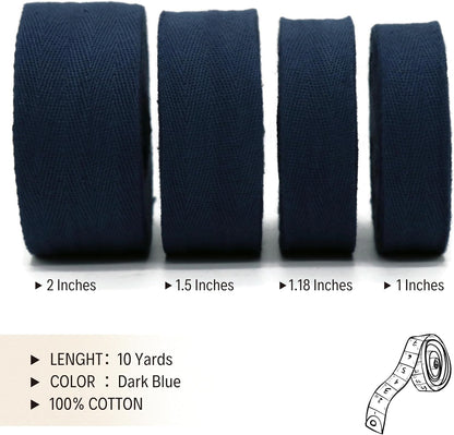 1" & 1.18" & 1.5'' & 2" Cotton Twill Tape - 10 Yards - 50+ Colors -%100 Natural Cotton 1 Inch 1.5 Inch 2 Inch Herringbone Bias Binding Cotton Tape Trim for Sewing Wrapping Craft DIY 10432 (Dark Blue)…