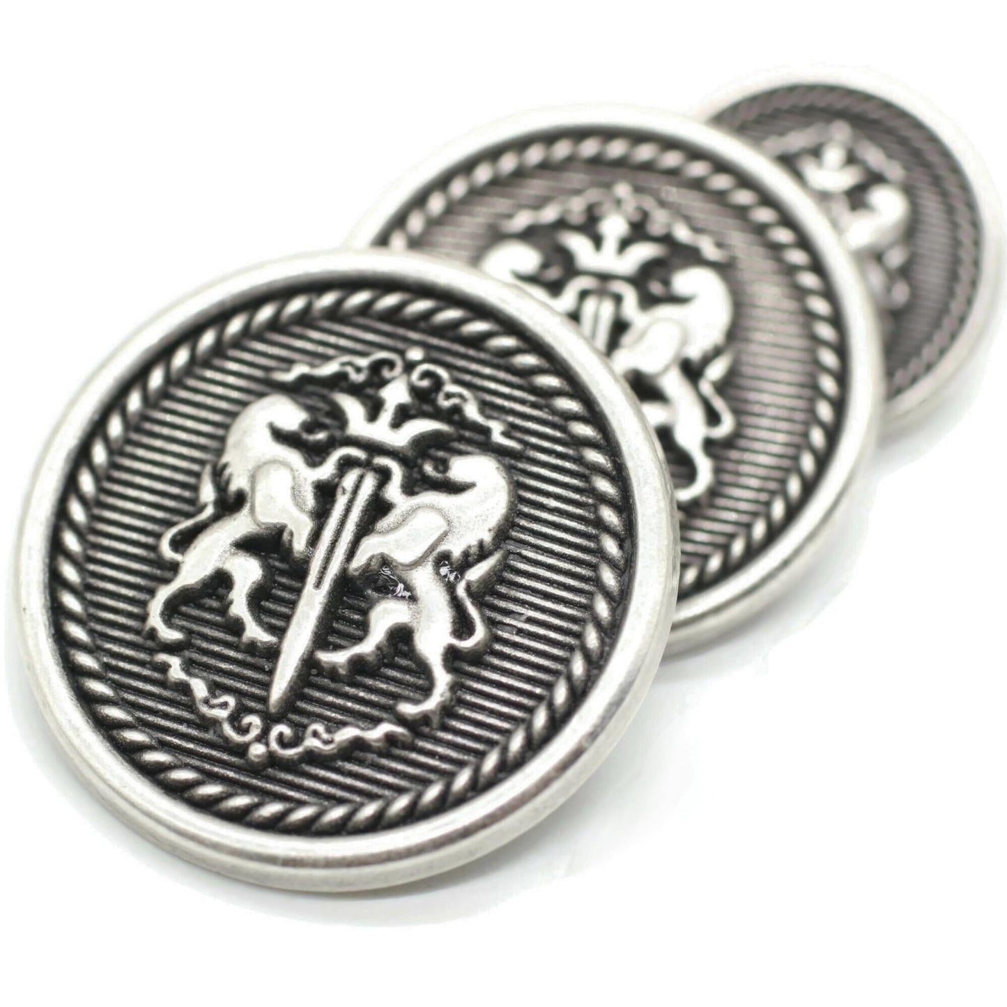 Twin Lion Silver Metal Shank Buttons - 12 Pcs - 3 Size Options - Luxury Twin Lion Crown Kingdom Metal Shank Buttons for Men Women Blazer Coat Uniform Shirt Suit and Jacket Sewing Craft DIY N6601