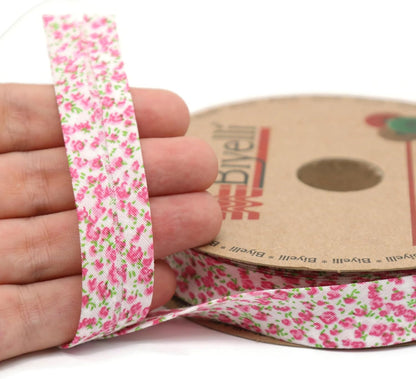 Cotton Fold Bias Binding Tape - 3/4 Inches (20mm) Wide - 27 Yards - Floral Single Fold Cotton Fold Bias Binding Tape for Sewing Clothing DIY Pink A2
