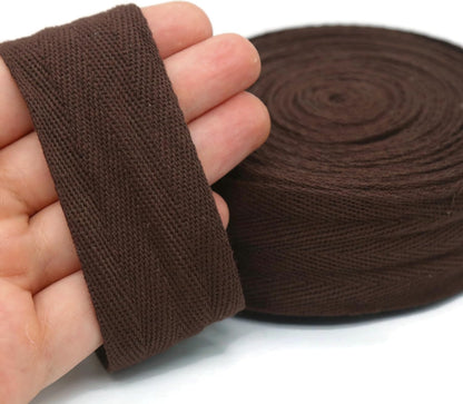 Cotton Twill Tape 1" & 1.5" & 2" - 10 Yards - 50+ Colors -%100 Natural Cotton 1 Inch 1.5 Inch 2 Inch Herringbone Bias Binding Cotton Tape Trim for Sewing Wrapping Craft DIY (Coffee) 10504