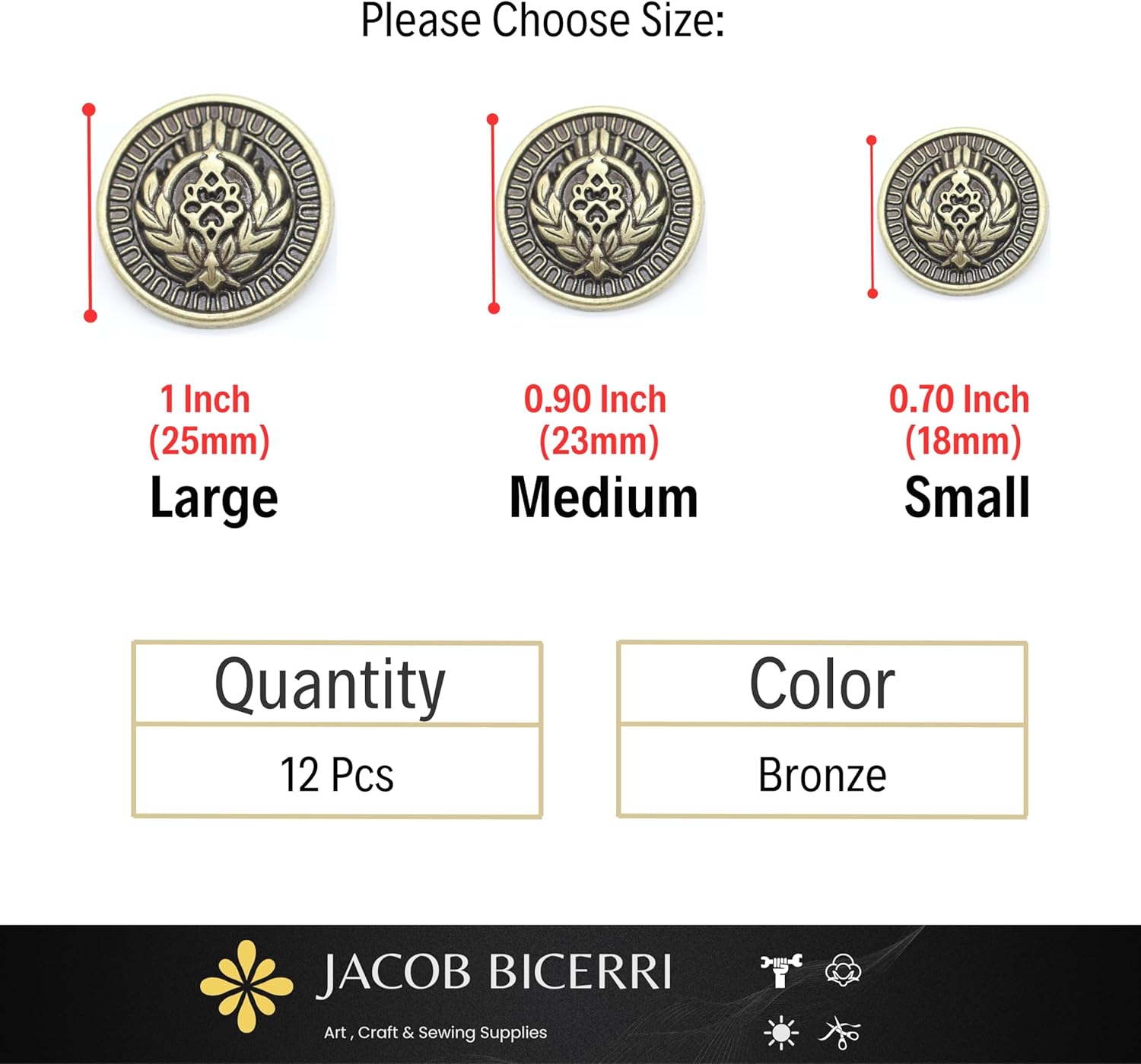 Bronze Metal Shank Buttons - 12 Pcs - 3 Size Options - Luxury Floral Rome Round Wave Metal Shank Buttons Bronze for Men Women Blazer Coat Uniform Shirt Suit and Jacket Sewing Craft DIY N18602