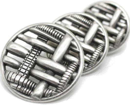 Antique Silver Metal Shank Buttons - 12 Pcs - 3 Size Options - Weave Round Metal Shank Buttons Vintage for Men Women Blazer Coat Uniform Shirt Suit and Jacket Sewing Craft DIY N14103