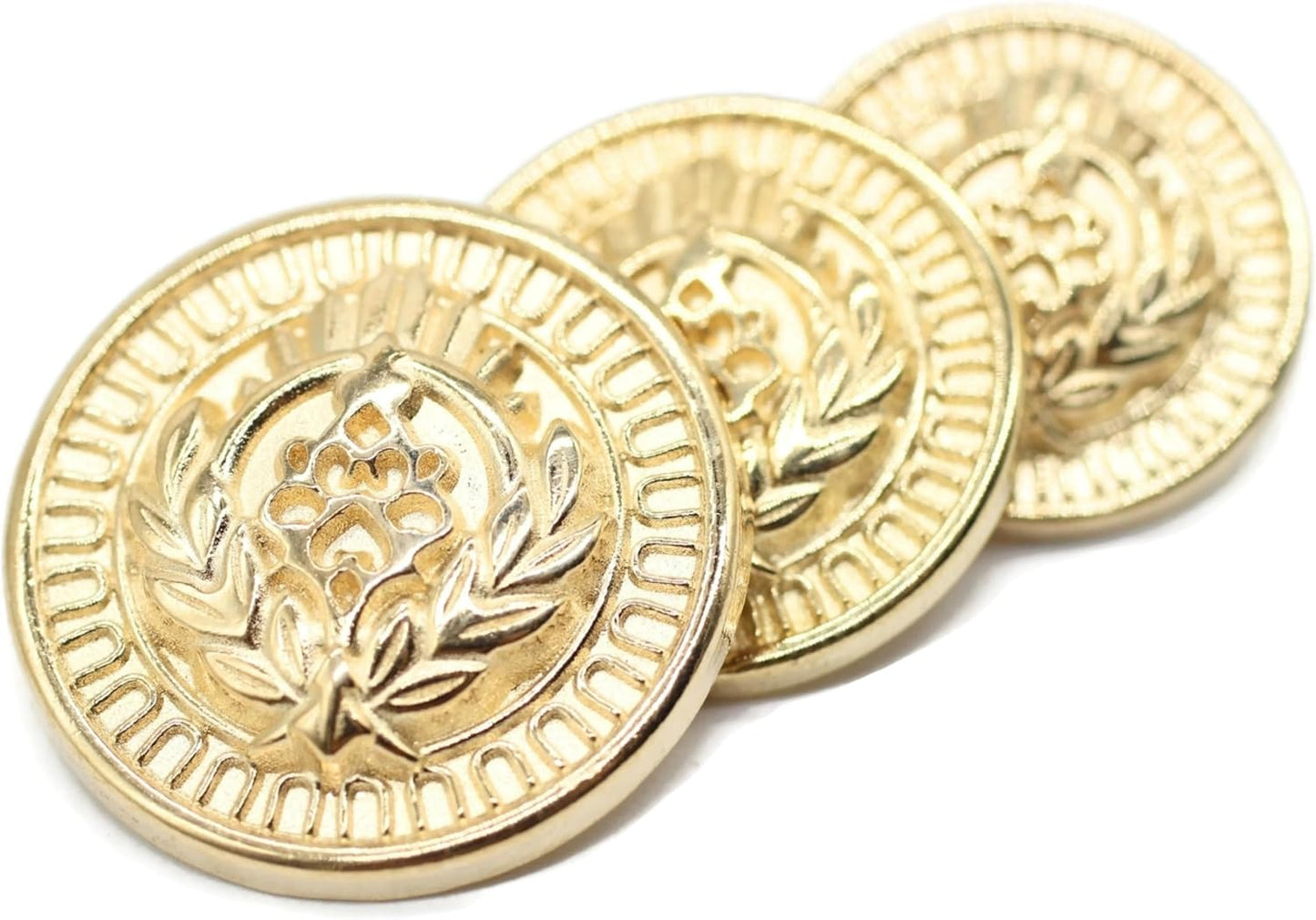 Gold Metal Shank Buttons - 12 Pcs - 3 Size Options - Luxury Floral Rome Round Wave Gold Metal Shank Buttons for Men Women Blazer Coat Uniform Shirt Suit and Jacket Sewing Craft DIY N20801