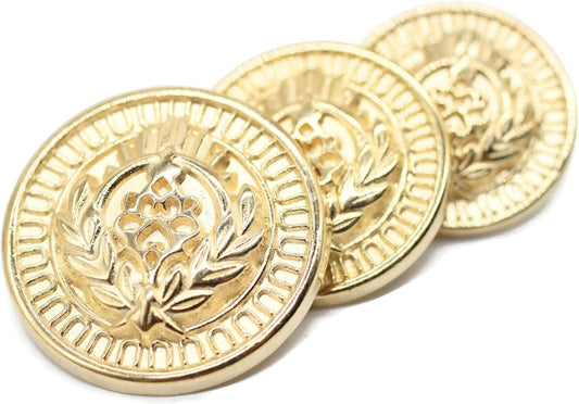 Gold Metal Shank Buttons - 12 Pcs - 3 Size Options - Luxury Floral Rome Round Wave Gold Metal Shank Buttons for Men Women Blazer Coat Uniform Shirt Suit and Jacket Sewing Craft DIY N20801