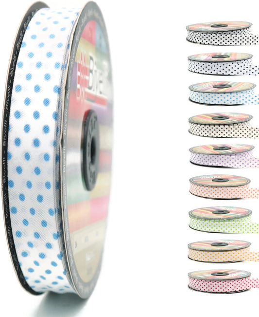 Cotton Fold Bias Binding Tape - 3/4 Inches (20mm) Wide - 27 Yards - Polka Dots Single Fold Cotton Fold Bias Binding Tape for Sewing Clothing DIY Blue B1