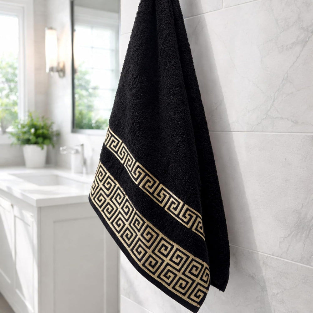 6-Piece Greek Key Towel Set — Black