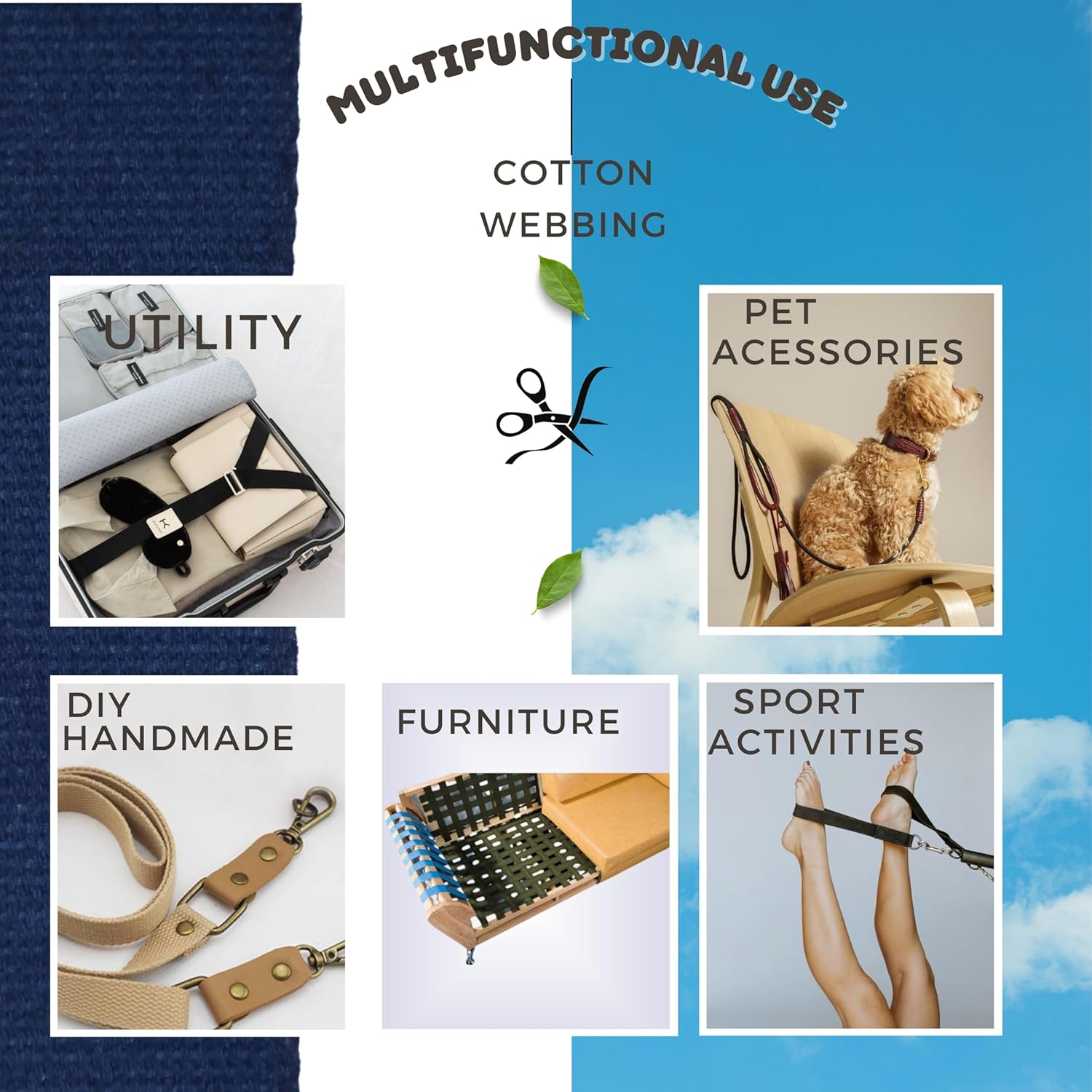 Cotton Webbing 2" & 1.5'' & 1" - 5 Yards - 50+ Colors -%100 Natural Cotton - Turkish Woven - Heavy 1 Inch 1.5 Inch 2 Inch Canvas Webbing for Sewing Straps Bags Climbing Indoors Craft DIY 11425…