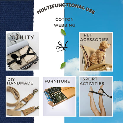 Cotton Webbing 2" & 1.5'' & 1" - 5 Yards - 50+ Colors -%100 Natural Cotton - Turkish Woven - Heavy 1 Inch 1.5 Inch 2 Inch Canvas Webbing for Sewing Straps Bags Climbing Indoors Craft DIY 11425…