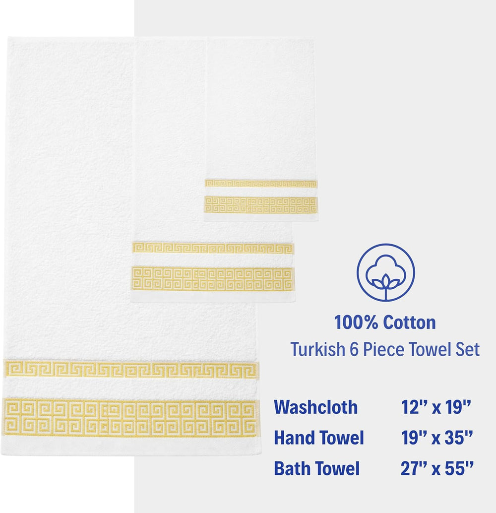 6-Piece Greek Key Towel Set — White