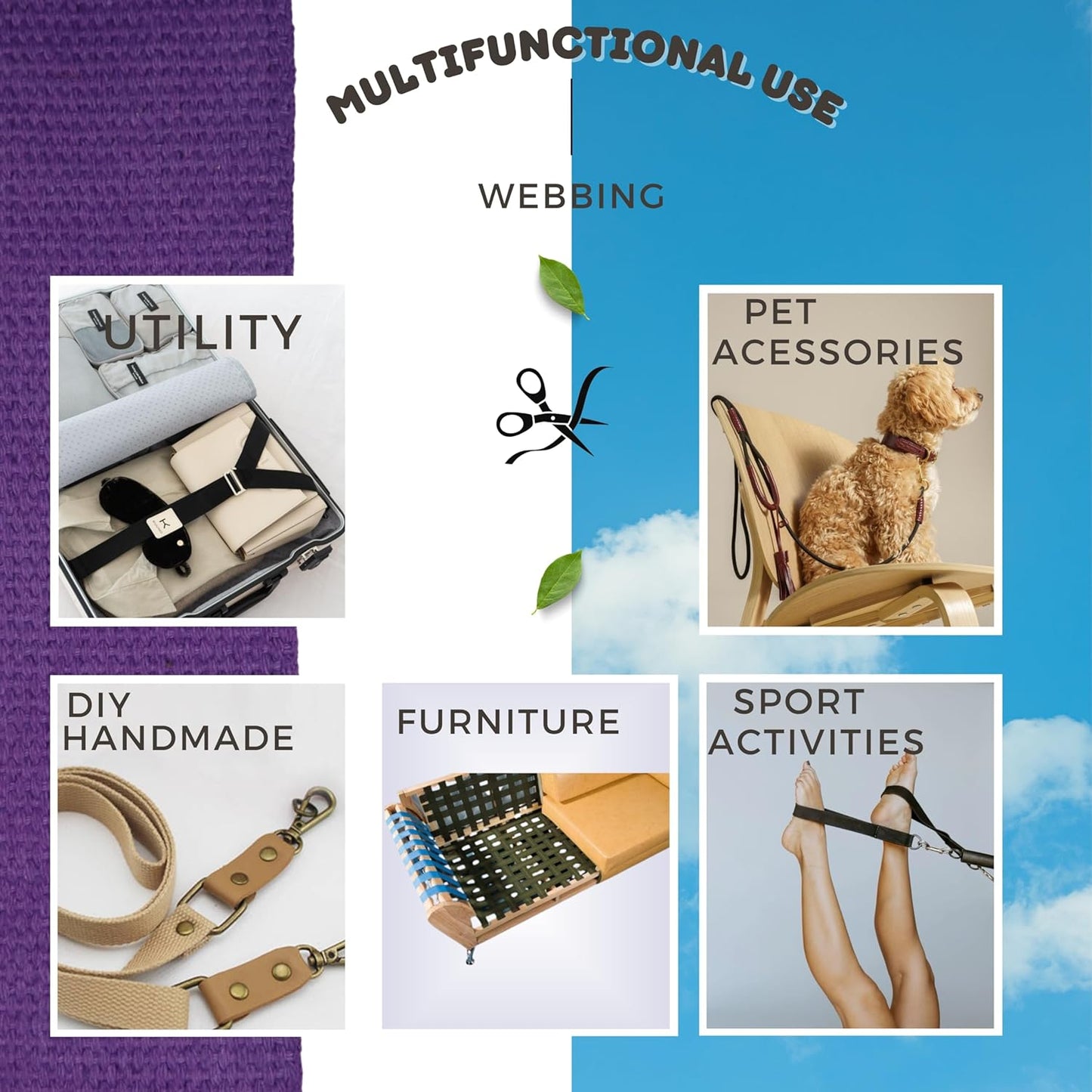 Cotton Webbing 2" & 1.5'' & 1" - 5 Yards - 50+ Colors -%100 Natural Cotton - Turkish Woven - Heavy 1 Inch 1.5 Inch 2 Inch Purple Canvas Webbing for Sewing Straps Bag Climbing Indoors Craft DIY 11245…