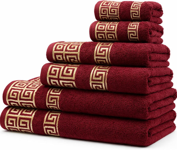 6-Piece Greek Key Towel Set — Burgundy