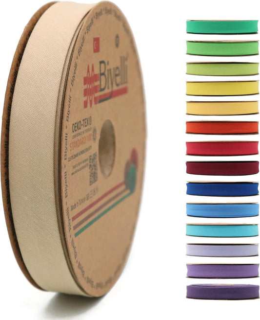 Cotton Fold Bias Tape - 3/4 Inches (20mm) Wide - 27 Yards - 65+ Colors - Single Fold Cotton Fold Bias Binding Tape for Sewing Clothing DIY (18. Khaki) D18