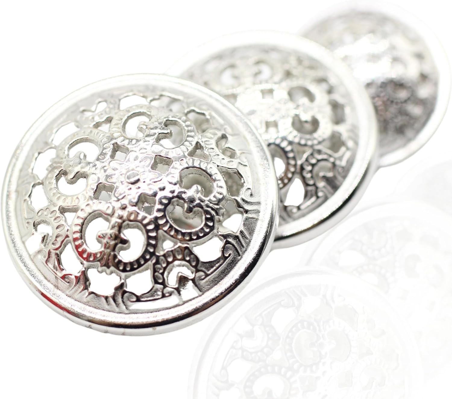 Baroque Silver Metal Shank Buttons - 12 Pcs - 3 Size Options - Luxury Baroque Round Wave Metal Shank Buttons for Men Women Blazer Coat Uniform Shirt Suit and Jacket Sewing Craft DIY BR5232…