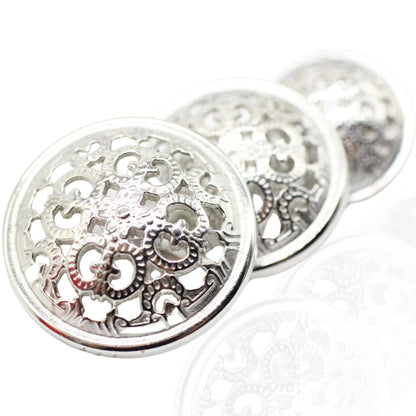 Baroque Silver Metal Shank Buttons - 12 Pcs - 3 Size Options - Luxury Baroque Round Wave Metal Shank Buttons for Men Women Blazer Coat Uniform Shirt Suit and Jacket Sewing Craft DIY BR5232…