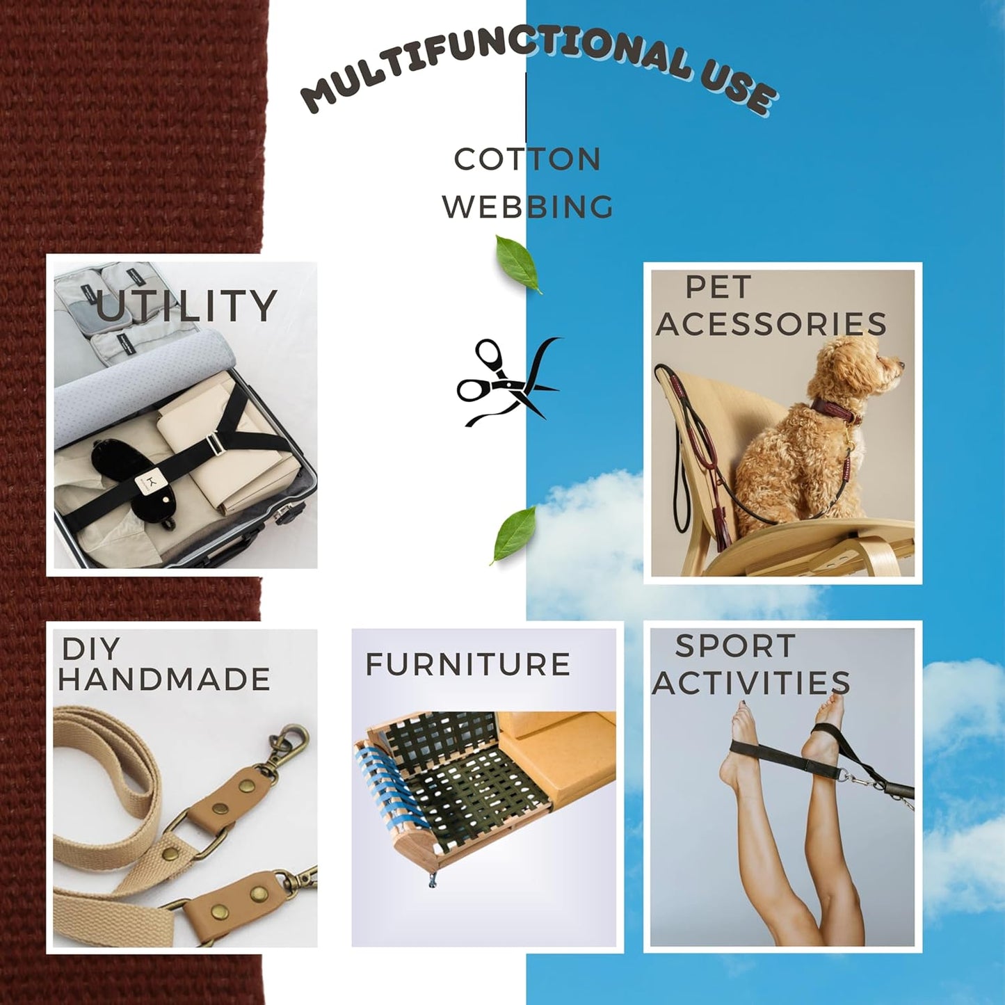 Cotton Webbing 2" & 1.5'' & 1" - 5 Yards - 50+ Colors -%100 Natural Cotton - Turkish Woven - Heavy Duty1 Inch 1.5 Inch 2 Inch Canvas Webbing for Sewing Straps Bags Climbing Indoors Craft DIY 11495…