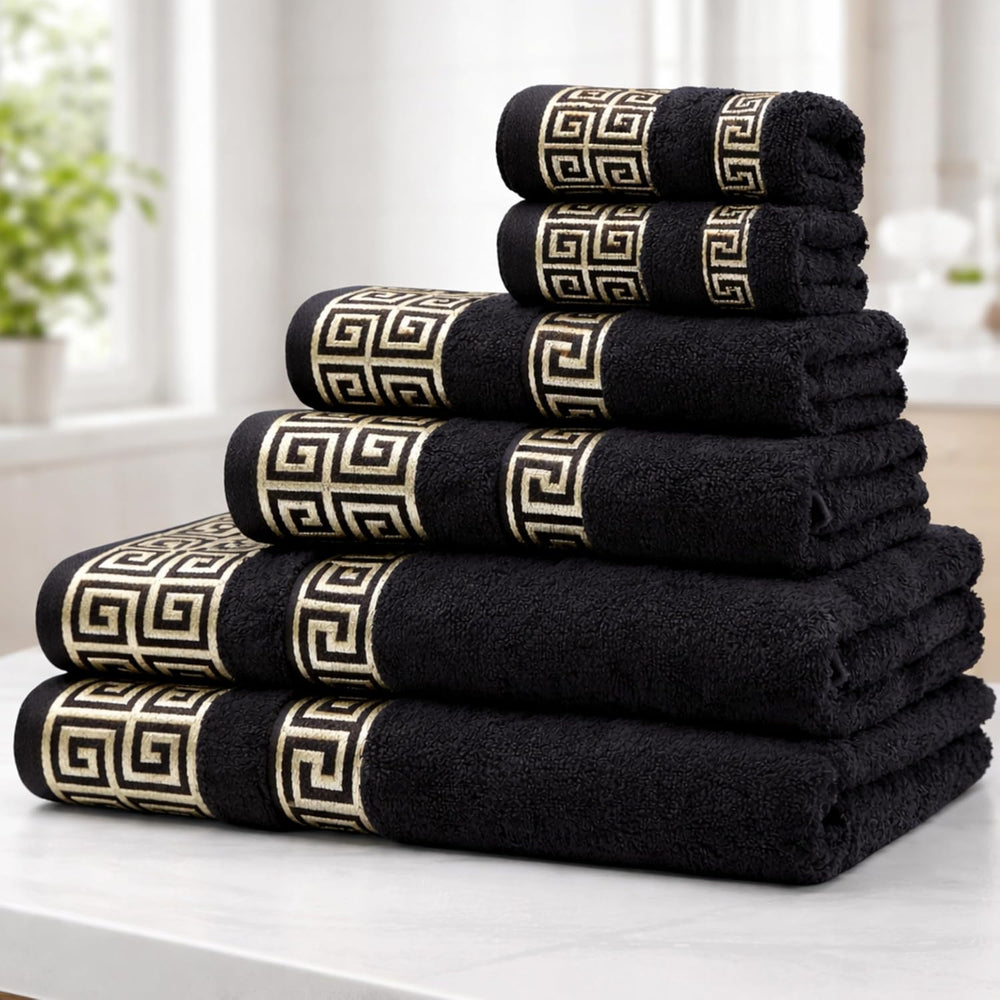 6-Piece Greek Key Towel Set — Black