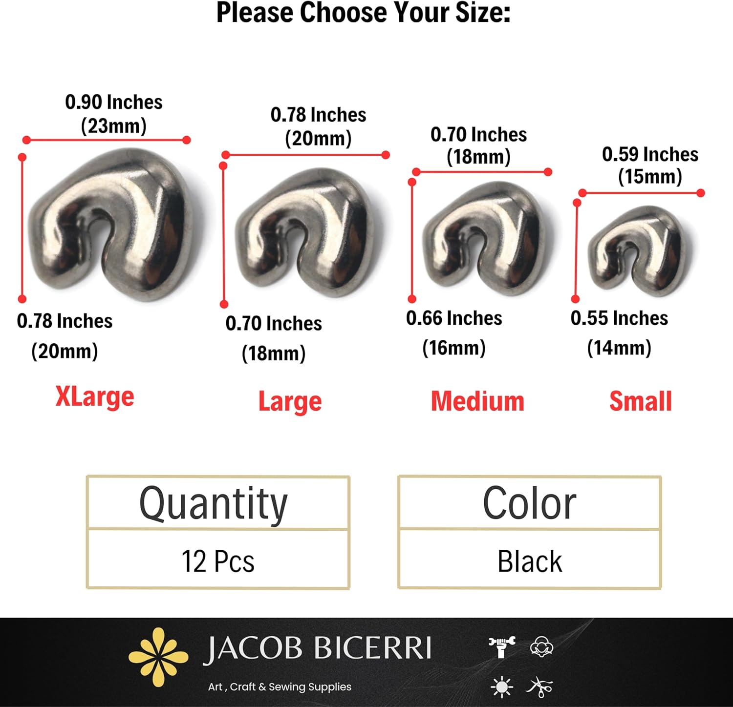 Black Metal Shank Buttons - 12 Pcs - 4 Size Options - Twinkle Oval Irregular Metal Shank Buttons Black for Men Women Blazer Coat Uniform Shirt Suit and Jacket Sewing Craft DIY EM0804