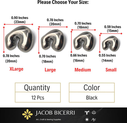 Black Metal Shank Buttons - 12 Pcs - 4 Size Options - Twinkle Oval Irregular Metal Shank Buttons Black for Men Women Blazer Coat Uniform Shirt Suit and Jacket Sewing Craft DIY EM0804