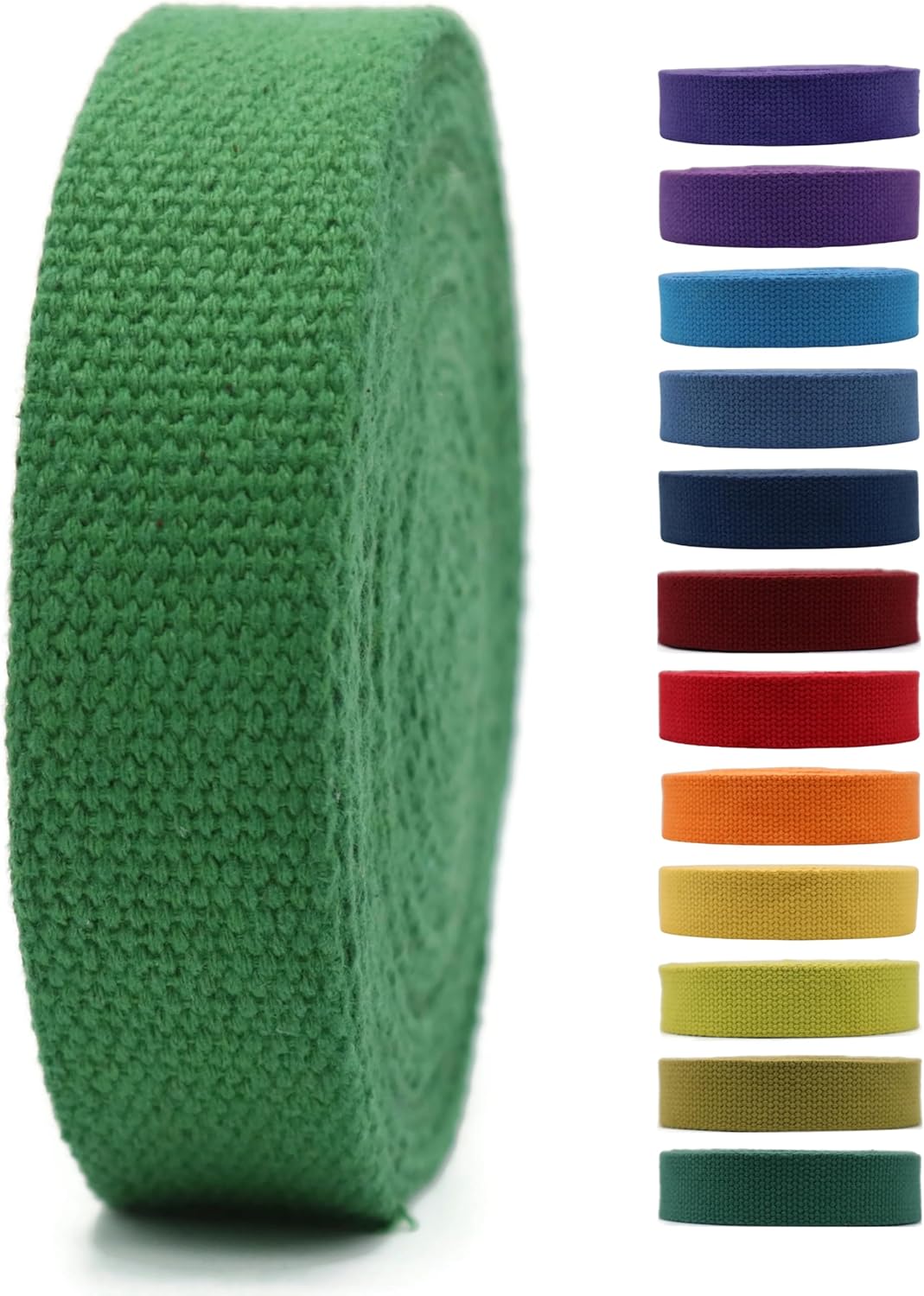 Cotton Webbing 2" &amp; 1.5'' &amp; 1" - 5 Yards - 50+ Colors -100% Natural Cotton - Turkish Woven - Heavy 1 Inch 1.5 Inch 2 Inch Green Canvas Webbing for Sewing Straps Bags Climbing Indoors Craft DIY 11335…