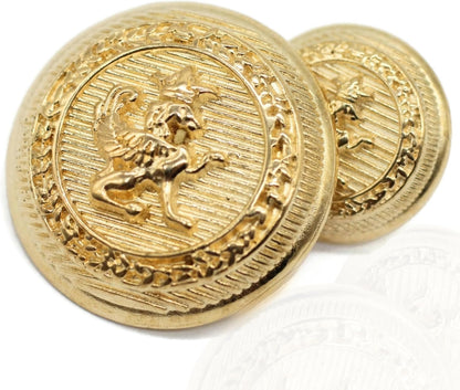 Lion Gold Metal Shank Buttons 2 Size Options - 12 Piece Premium Crown Round Wave Metal Shank Buttons for Men Women Blazer Coat Uniform Shirt Suit and Jacket Sewing Craft DIY 15mm, BL4231