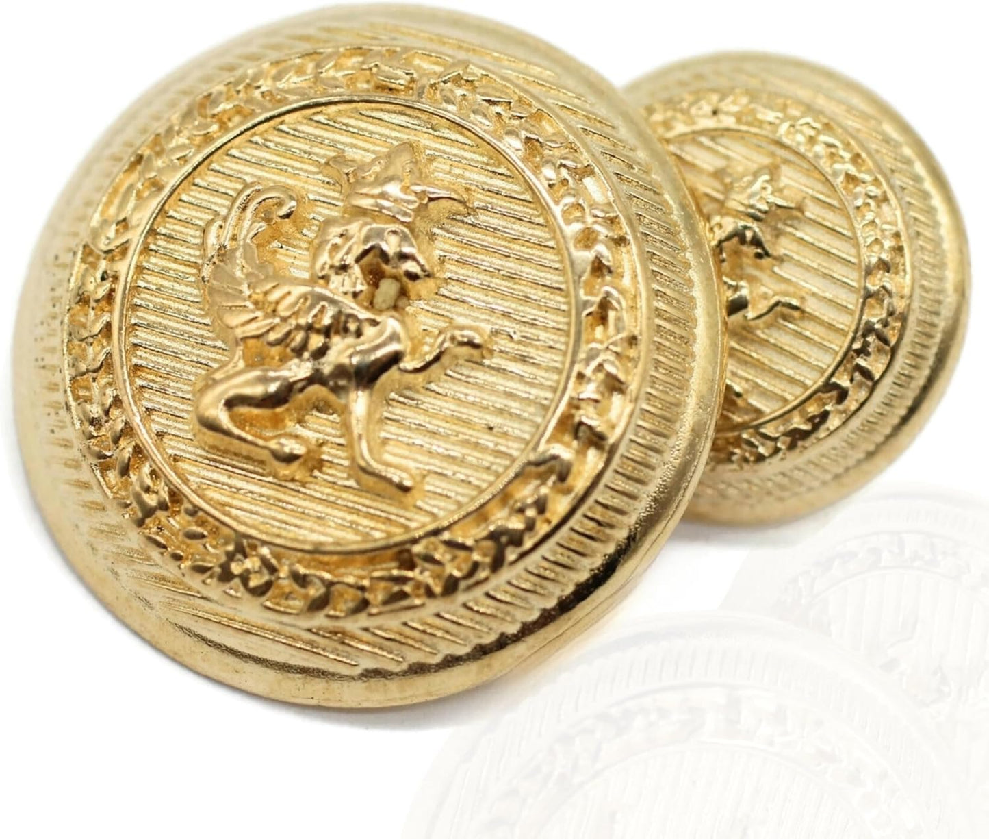 Lion Gold Metal Shank Buttons 2 Size Options - 12 Piece Premium Crown Round Wave Metal Shank Buttons for Men Women Blazer Coat Uniform Shirt Suit and Jacket Sewing Craft DIY 15mm, BL4231