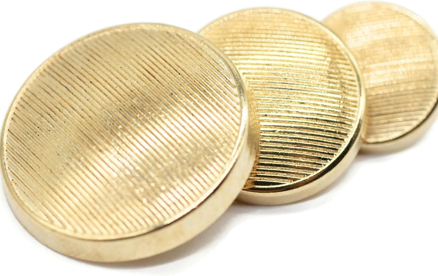 Gold Metal Shank Buttons - 12 Pcs - 3 Size Options - Striped Flat Round Metal Shank Buttons for Men Women Blazer Coat Uniform Shirt Suit and Jacket Sewing Craft DIY N5202