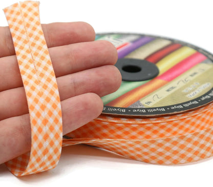 Cotton Fold Bias Binding Tape - 3/4 Inches (20mm) Wide - 27 Yards - Plaid Single Fold Cotton Fold Bias Binding Tape for Sewing Clothing DIY Orange E6
