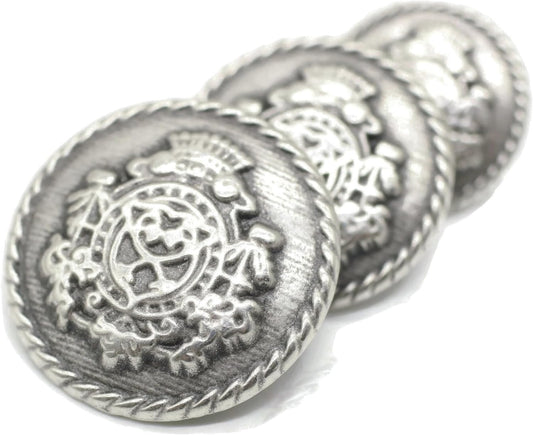 Antique Silver Metal Shank Buttons - 12 Pcs - 3 Size Options - Round Metal Shank Buttons Vintage for Men Women Blazer Coat Uniform Shirt Suit and Jacket Sewing Craft DIY N10803