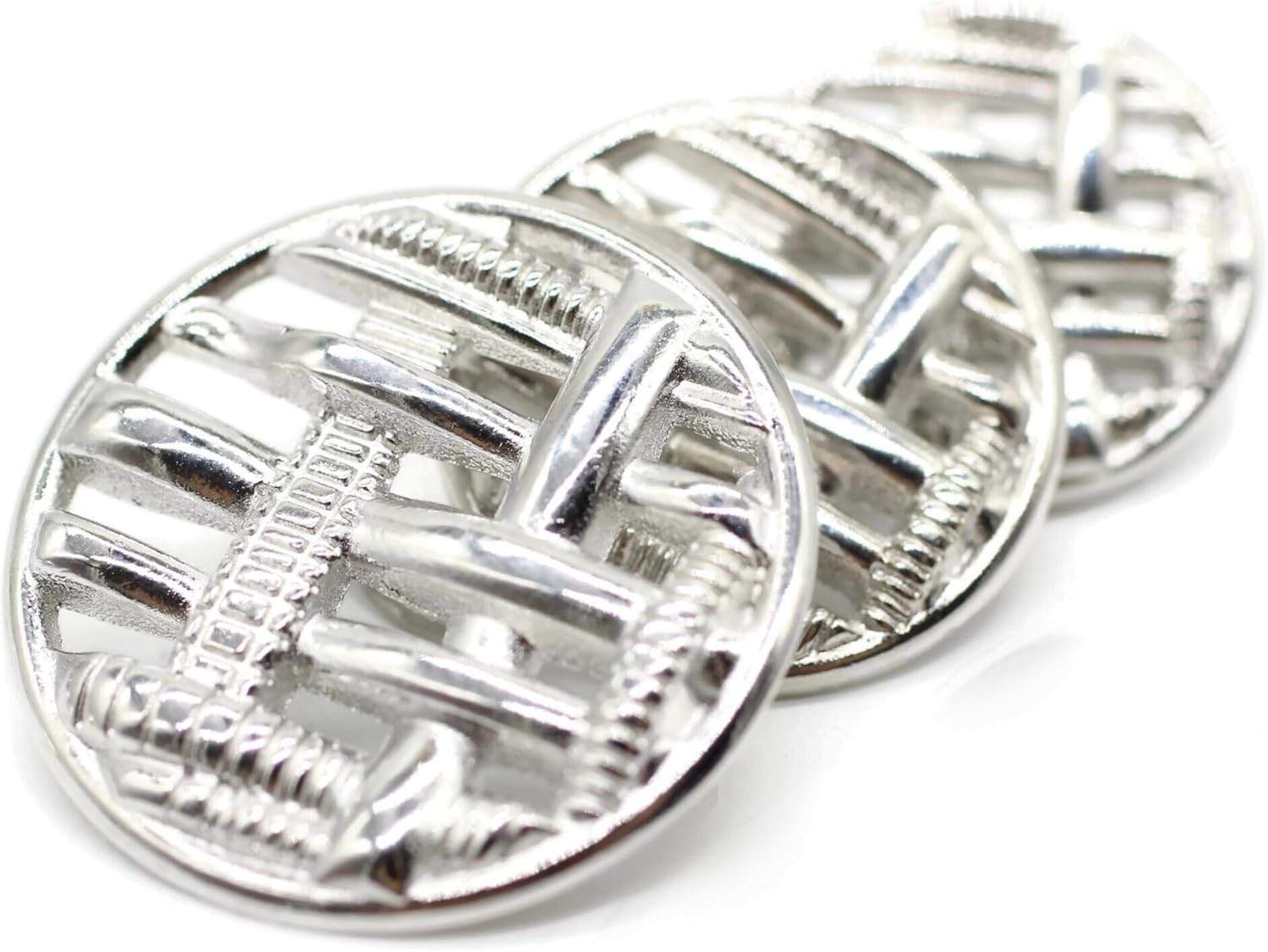 Silver Metal Shank Buttons - 12 Pcs - 3 Size Options - Weave Round Metal Shank Buttons for Men Women Blazer Coat Uniform Shirt Suit and Jacket Sewing Craft DIY N7401