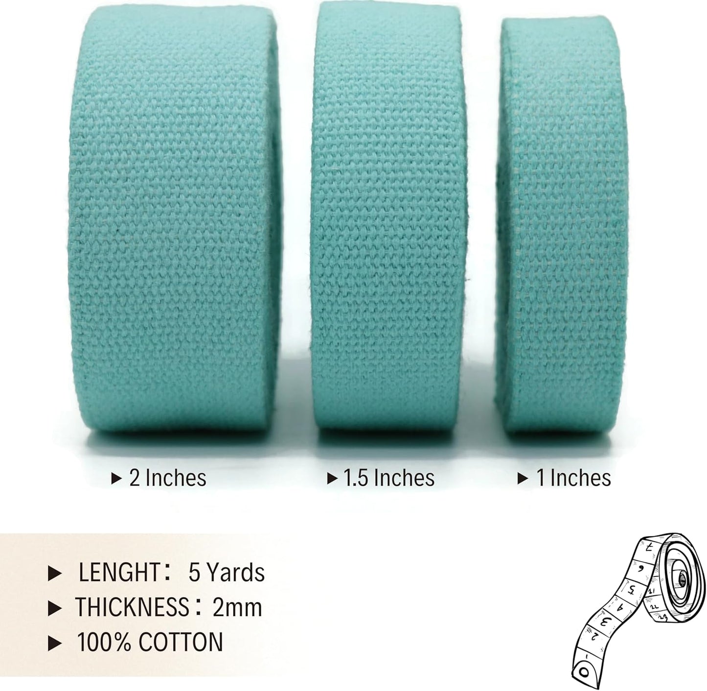 Cotton Webbing 2" & 1.5'' & 1" - 5 Yards - 50+ Colors -%100 Natural Cotton - Turkish Woven - Heavy 1 Inch 1.5 Inch 2 Inch Canvas Webbing for Sewing Straps Bags Climbing Indoors Craft DIY 11365…