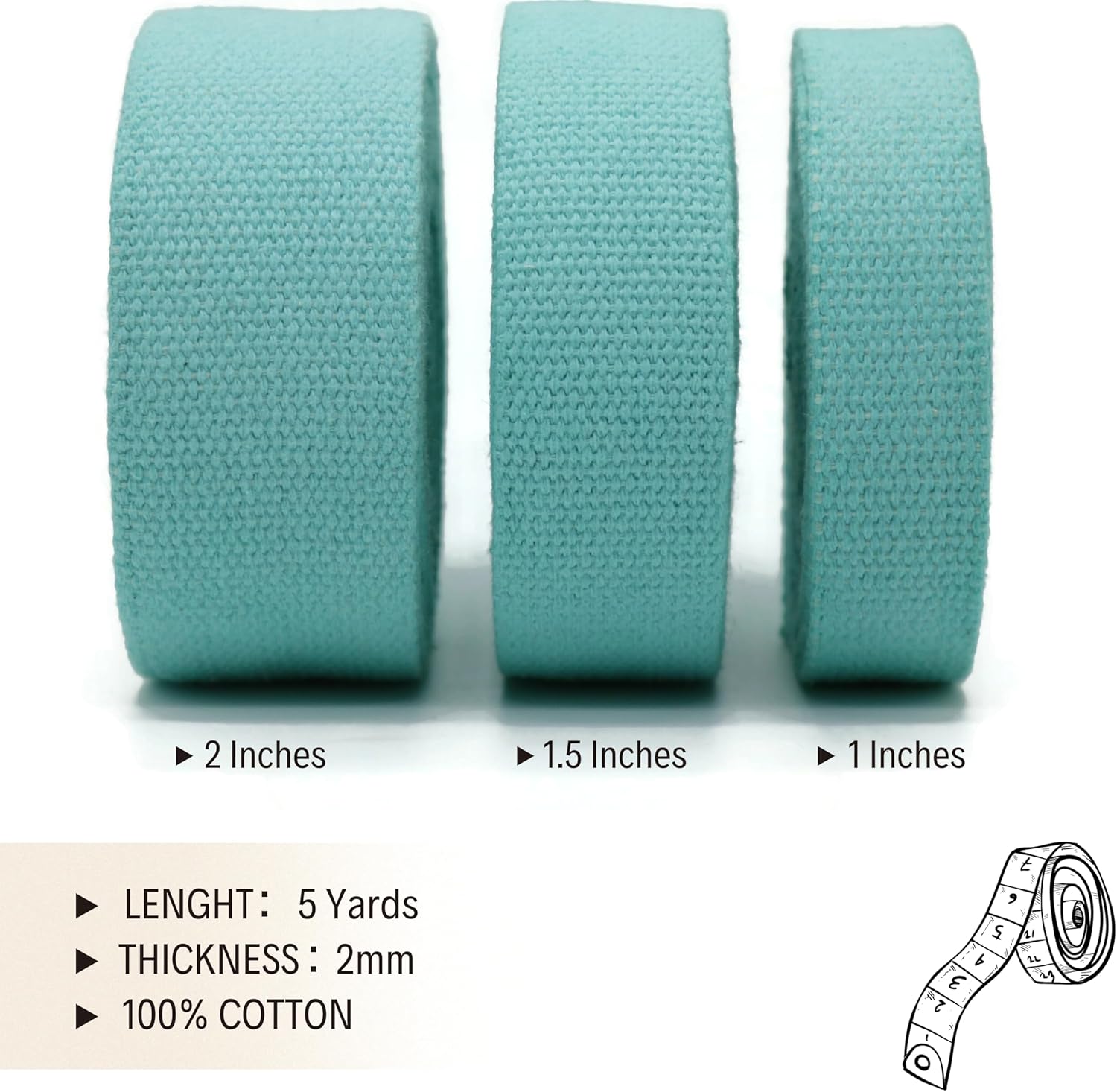 Cotton Webbing 2" & 1.5'' & 1" - 5 Yards - 50+ Colors -%100 Natural Cotton - Turkish Woven - Heavy 1 Inch 1.5 Inch 2 Inch Canvas Webbing for Sewing Straps Bags Climbing Indoors Craft DIY 11365…