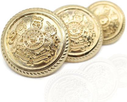 Kingdom Gold Metal Shank Buttons - 12 Pcs - 4 Size Options - Luxury Twin Lion Crown Metal Shank Buttons for Men Women Blazer Coat Uniform Shirt Suit and Jacket Sewing Craft DIY G5231…