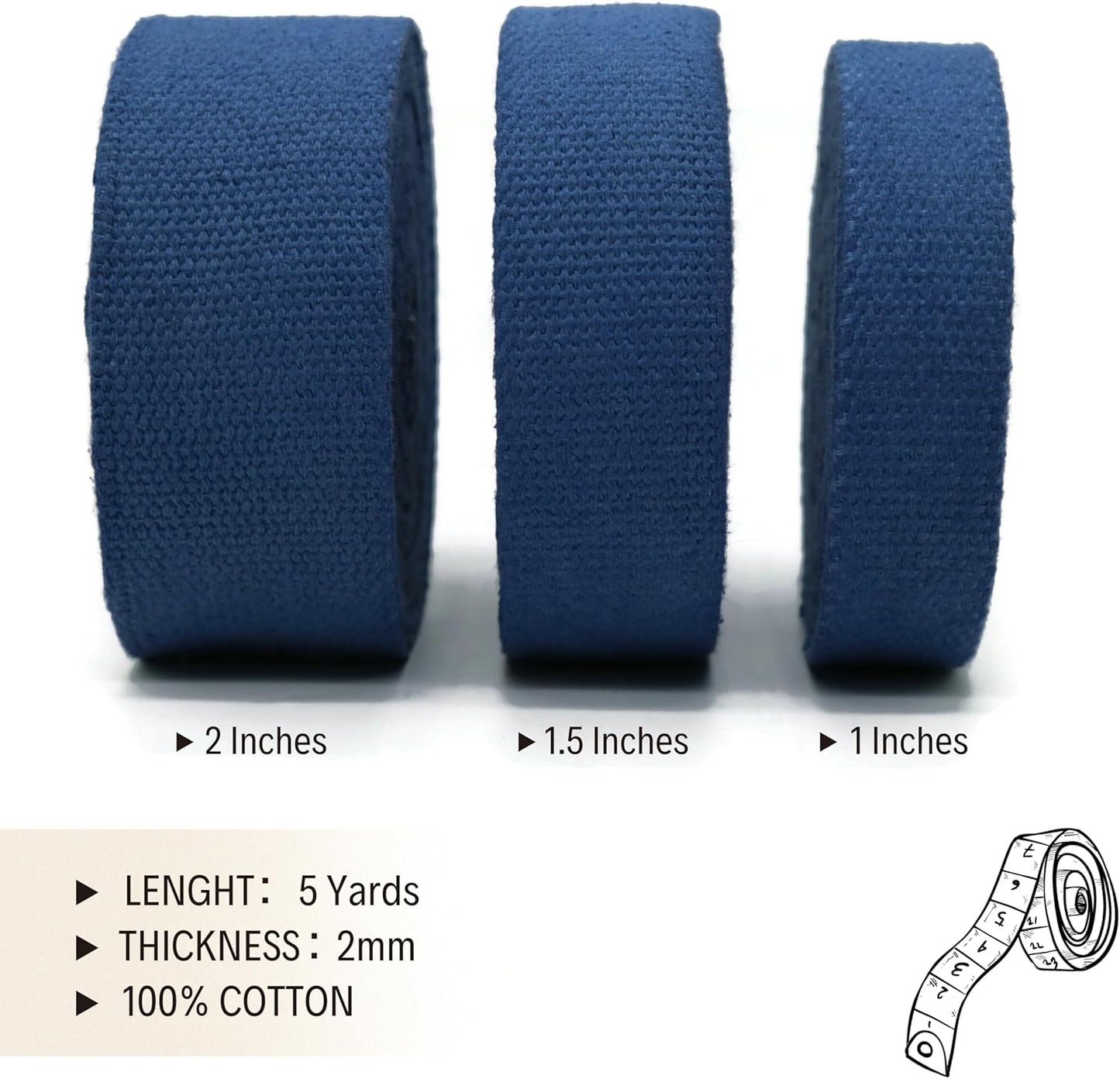 Cotton Webbing 2" & 1.5'' & 1" - 5 Yards - 50+ Colors -%100 Natural Cotton - Turkish Woven - Heavy 1 Inch 1.5 Inch 2 Inch Canvas Webbing for Sewing Straps Bags Climbing Indoors Craft DIY 11415…