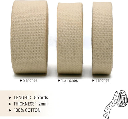 2" & 1.5'' & 1" Cotton Webbing - 5 Yards - 50+ Colors -%100 Natural Cotton - Turkish Woven - Heavy Duty 1 Inch 1.5 Inch 2 Inch Canvas Webbing for Sewing Straps Bags Climbing Indoors Craft DIY 115855…