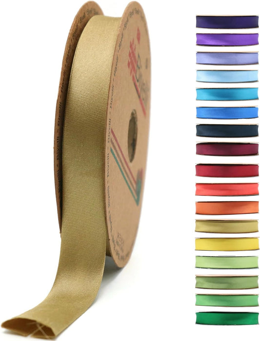 Fold Satin Bias Tape - 99+ Colors - 3/4 Inches Wide - 27 Yards - Fold Satin Binding Bias Ribbon Fabric Piping Bias Binding Tape for Sewing Clothing DIY (44. Bronze) BYS44