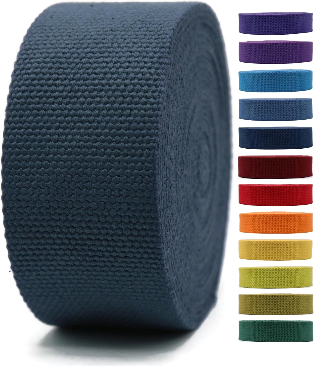 Cotton Webbing 2" & 1.5'' & 1" - 5 Yards - 50+ Colors -%100 Natural Cotton - Turkish Woven - 1 Inch 1.5 Inch 2 Inch Dark Blue Canvas Webbing for Sewing Straps Bags Climbing Indoors Craft DIY 11435…
