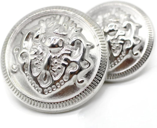 Flat Silver Metal Shank Buttons - 12 Pcs - 2 Size Options - Luxury Round Wave Metal Shank Buttons for Men Women Blazer Coat Uniform Shirt Suit and Jacket Sewing Craft DIY N9901