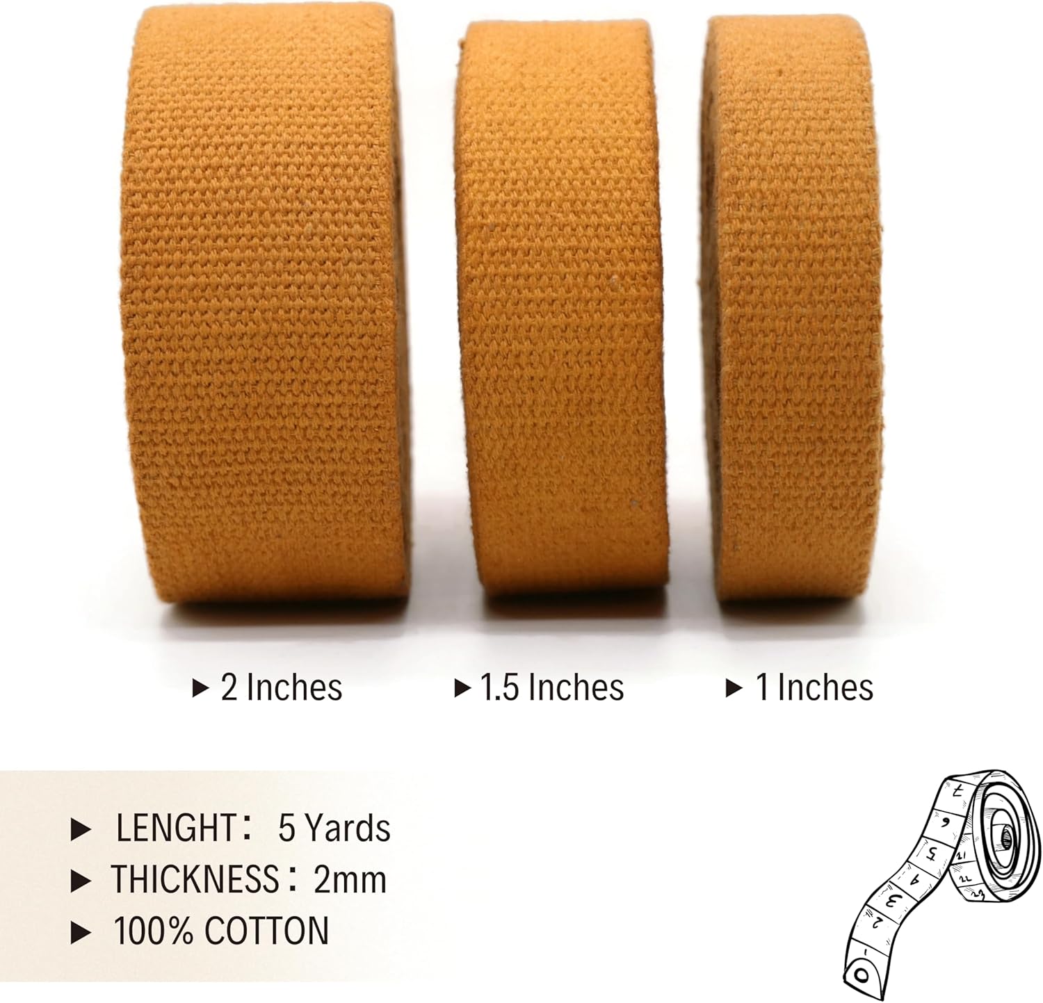 2" & 1.5'' & 1" Cotton Webbing - 5 Yards - 50+ Colors -%100 Natural Cotton - Turkish Weave - Heavy Duty 1 Inch 1.5 Inch 2 Inch Webbing for Sewing Straps Wrapping Climbing Indoors Craft DIY 111455…