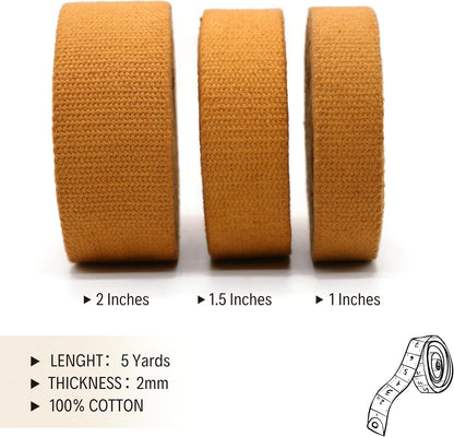 2" & 1.5'' & 1" Cotton Webbing - 5 Yards - 50+ Colors -%100 Natural Cotton - Turkish Weave - Heavy Duty 1 Inch 1.5 Inch 2 Inch Webbing for Sewing Straps Wrapping Climbing Indoors Craft DIY 111455…