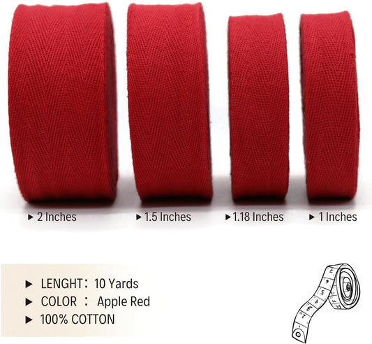 1" & 1.18" & 1.5'' & 2" Cotton Twill Tape - 10 Yards - 50+ Colors -%100 Natural Cotton 1 Inch 1.5 Inch 2 Inch Herringbone Bias Binding Cotton Tape Trim for Sewing Wrapping Craft DIY 10172 (AppleRed)…