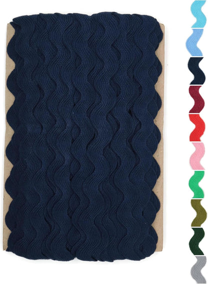 100% Cotton Dark Blue Striped Ric Rac Trim - 5 Yards - Classic Traditional Wedding Decor