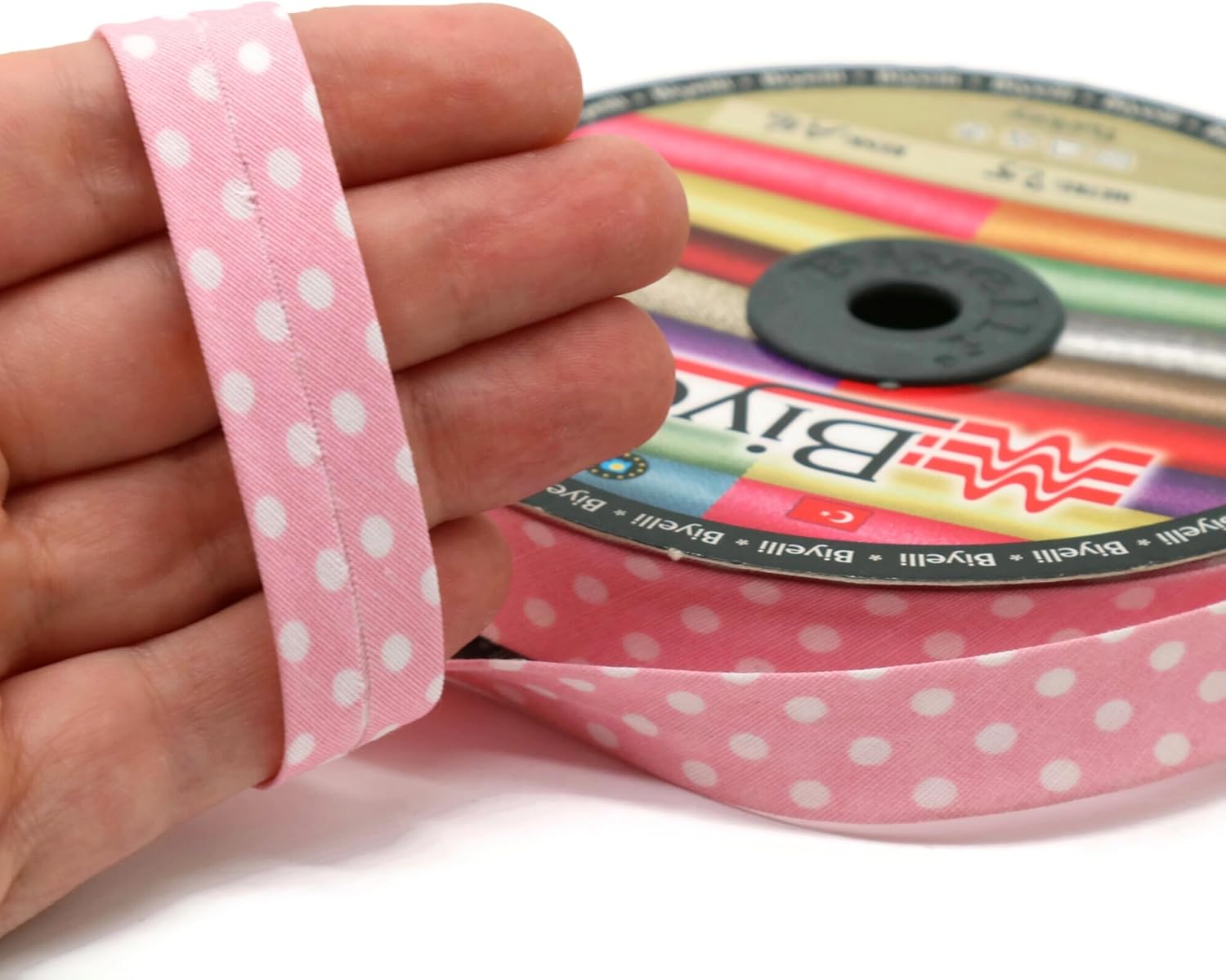Cotton Fold Bias Binding Tape - 3/4 Inches (20mm) Wide - 27 Yards - Polka Dots Single Fold Cotton Fold Bias Binding Tape for Sewing Clothing DIY Coral Pink A16